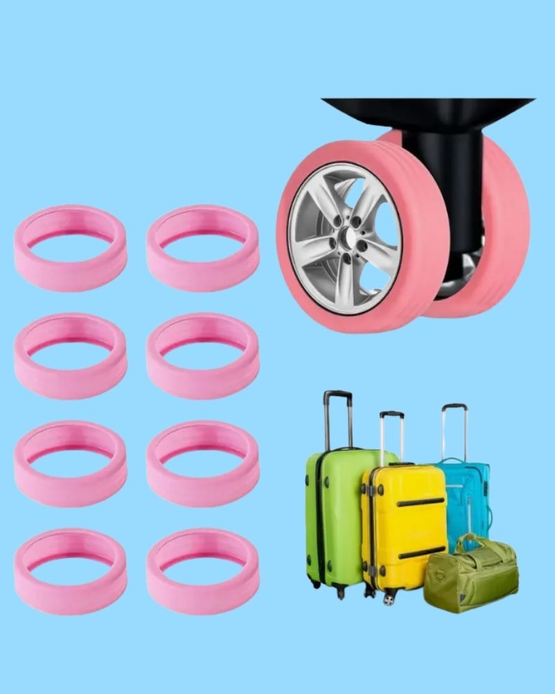 Gomas Protectoras para Ruedas de Maleta Kit de 8 Piezas Rosadas
